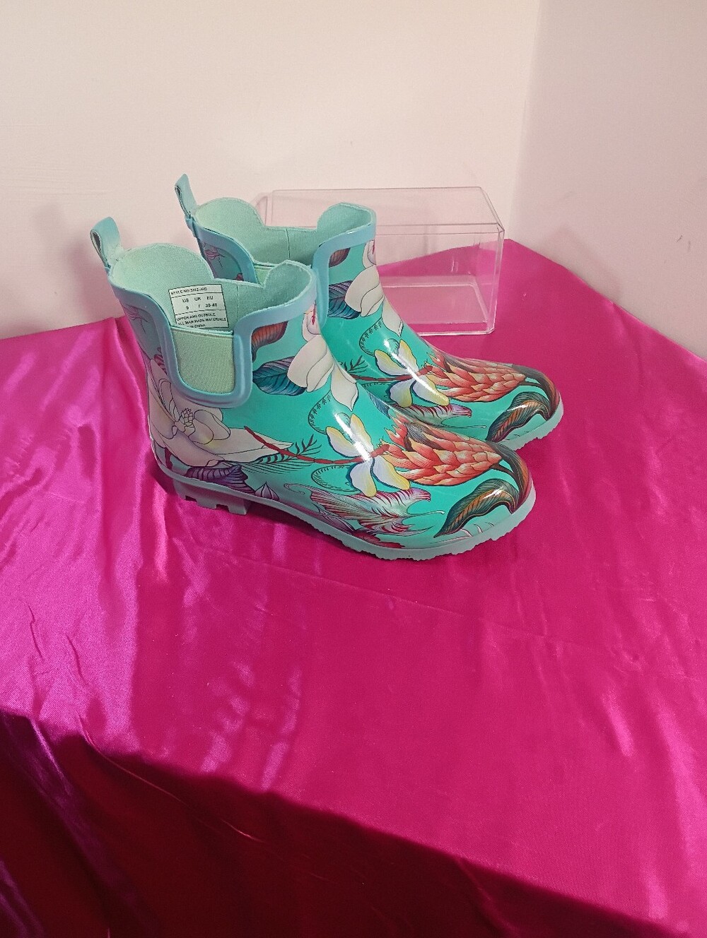 Anuschka Women's Floral Ankle Rain Boot Pull-On Synthetic Turquoise US 9